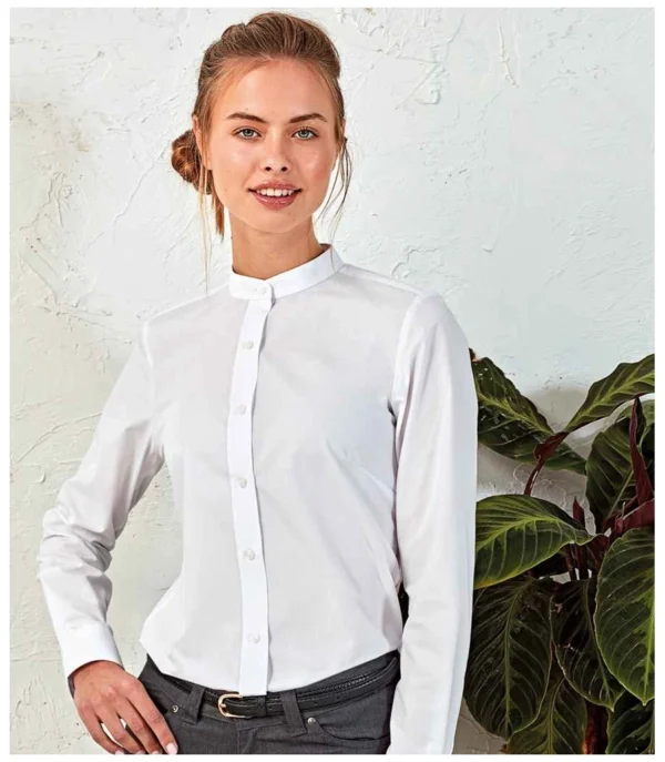 PR358 Premier Ladies Banded collar Grandad Shirt